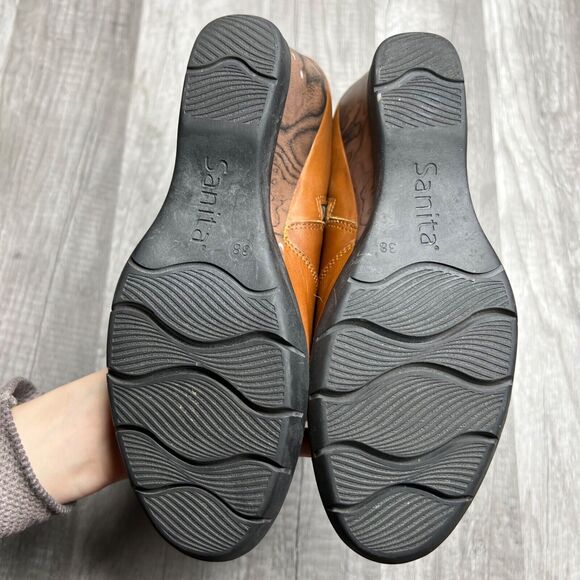 Sanita Maddox Fold Over Wedge Leather Booties Ankle Boot Faux Wood 38 US 7.5-8 - Picture 8 of 10